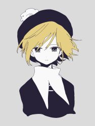 Rule 34 | 1girl, blonde hair, cropped torso, expressionless, grey eyes, hat, high collar, highres, looking to the side, maco22, original, pom pom (clothes), short hair, solo