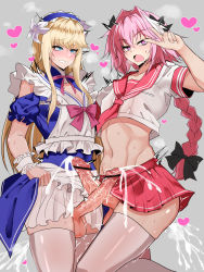 Rule 34 | 2boys, 2dickgirls, absurdres, astolfo (fate), bar censor, blonde hair, censored, chevalier d&#039;eon (fate), cum, cum in ass, ejaculation, fate/grand order, fate (series), heart, highres, large penis, multiple boys, muscular, penis, pink hair, trap, wtwinmkii2nd, yaoi