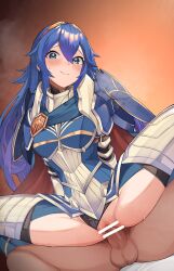 Rule 34 | 1boy, 1girl, absurdres, armor, bar censor, black panties, blue eyes, blue hair, blush, cape, censored, closed mouth, clothing aside, commentary request, fire emblem, fire emblem awakening, fire emblem heroes, great knight (fire emblem awakening), hetero, highres, knight, long hair, lucina (fate&#039;s resolve) (fire emblem), lucina (fire emblem), mosaic censoring, nintendo, official alternate costume, orange background, paid reward available, panties, panties aside, penis, pussy, r-man, red cape, sex, smile, solo focus, sweat, tiara, underwear, vaginal