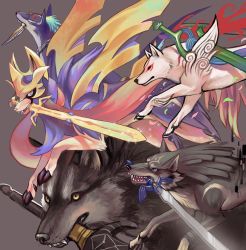 Rule 34 | amaterasu (ookami), animal, blue eyes, blue fur, bodypaint, commentary, creatures (company), crossover, dark souls (series), dark souls i, dog, english commentary, fire, game freak, gen 8 pokemon, great grey wolf sif, holding, holding sword, holding weapon, legendary pokemon, link, magatama, mouth hold, nintendo, no humans, ookami (game), pokemon, pokemon (creature), pokemon swsh, repede (tales), rosary, scar, shield, simple background, smile, sword, syn (kuponutt), tail, tales of (series), tales of vesperia, the legend of zelda, the legend of zelda: twilight princess, trait connection, weapon, wolf, wolf link, yellow eyes, zacian, zacian (crowned)