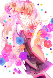 Rule 34 | 1girl, abele, ai kotoba ii (vocaloid), detached sleeves, flower, hair flower, hair ornament, hatsune miku, highres, long hair, pink eyes, skirt, solo, tears, thighhighs, twintails, vocaloid