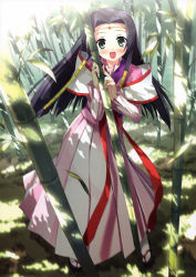 Rule 34 | 00s, 1girl, absurdres, bamboo, bamboo forest, black hair, blush, code geass, forest, green eyes, highres, japanese clothes, kantoku, long hair, nature, open mouth, solo, sumeragi kaguya