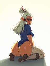 Rule 34 | 1girl, absurdres, ass, ass focus, bad id, bad twitter id, birthmark, blush, breasts, brown eyes, eye symbol, facial mark, forehead mark, forehead tattoo, hair ornament, hair stick, hair tubes, half updo, highres, huge ass, long hair, looking at viewer, looking back, medium breasts, mole, mole on ass, nintendo, paya (zelda), pointy ears, riz, sheikah, solo, the legend of zelda, the legend of zelda: breath of the wild, thick thighs, thighhighs, thighs, updo, white hair