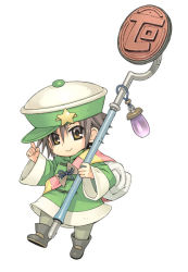 1boy atelier_(series) atelier_annie boots brown_hair full_body hat male_focus official_art pepe_(atelier) simple_background solo staff watanuki_nao white_background yellow_eyes