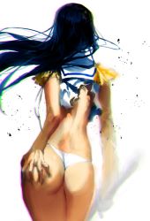 Rule 34 | 10s, 1girl, ass, ass grab, black hair, butt crack, chromatic aberration, colorfag, colorized, epaulettes, fajyobore, from behind, grabbing own ass, kill la kill, kiryuuin satsuki, long hair, non-web source, panties, solo, thong, torn clothes, underwear, weapon, wind