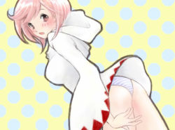 Rule 34 | 1girl, asymmetrical bangs, bare legs, blush, breasts, final fantasy, final fantasy v, from behind, hood, hoodie, lenna charlotte tycoon, lowres, non-web source, open mouth, panties, pantyshot, patterned background, pink eyes, pink hair, poyon, short hair, solo, square enix, striped clothes, striped panties, underwear, white mage (final fantasy)