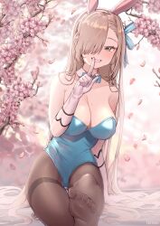 Rule 34 | 1girl, absurdres, asuna (blue archive), blue archive, blue eyes, breasts, cleavage, crymsie, highres, large breasts, leotard, light brown hair, long hair, looking at viewer, mole, mole on breast, playboy bunny, rabbit ears, solo