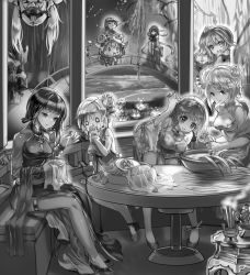 Rule 34 | 6+girls, animal hood, aurora (warship girls r), bench, blunt bangs, braid, braided bun, breasts, bridge, changchun (warship girls r), chao ho (warship girls r), character request, chibi, china dress, chinese clothes, chongqing (warship girls r), cleavage, closed eyes, constellation, cow hood, crochet, crying, damien (desire zhang), double bun, dress, eating, greyscale, hair bun, highres, hood, looking at viewer, medium breasts, monochrome, multiple girls, needle, night, ning hai (warship girls r), ping hai (warship girls r), quincy (warship girls r), reshitelny (warship girls r), sewing, sewing needle, short hair, short twintails, sitting, standing, table, tanabata, twintails, u96 (warship girls r), warship girls r, washing hair, yat sen (warship girls r), ying swei (warship girls r)