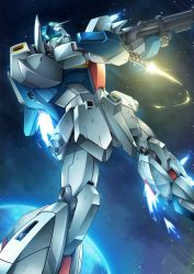 Rule 34 | beam rifle, beam saber, char&#039;s counterattack, earth (planet), energy gun, flying, gamiani zero, green eyes, gun, gundam, highres, holding, holding gun, holding sword, holding weapon, mecha, mobile suit, no humans, planet, re-gz, robot, science fiction, solo, space, sword, weapon