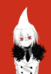 Rule 34 | 1boy, albino, formal, funamusea, image sample, looking at viewer, male focus, melonenbrot, monochrome, oounabara to wadanohara, pixiv sample, red background, red eyes, shark, simple background, solo, suit, syake (funamusea), upper body, white hair