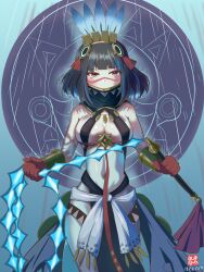 Rule 34 | 1girl, absurdres, black hair, blood, blood on hands, blue hair, breasts, brown eyes, fate/grand order, fate (series), highres, holding, holding whip, large breasts, looking at viewer, multicolored hair, rain, solo, tenochtitlan (fate), tetsu no samurai, upper body, whip
