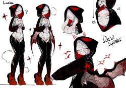 Rule 34 | artificial wings, blush, breasts, bug, choker, covered eyes, highres, hood, hoodie, long hair, lucia (usa37107692), marvel, medium breasts, original, spider, spider-man (series), spider web print, usa37107692, white hair