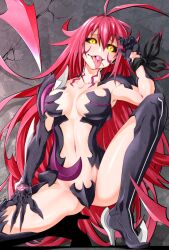 Rule 34 | 1girl, ahoge, amaha masane, black sclera, breasts, candy, colored sclera, commentary request, commission, date a live, facial mark, fan-made crossover, food, high heels, highres, itsuka kotori, large breasts, lollipop, long hair, looking at viewer, navel, piercing, red hair, shin (ultramarine430), skeb commission, solo, squatting, tongue, tongue out, tongue piercing, very long hair, witchblade, witchblade-form, yellow eyes