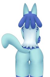Rule 34 | 1girl, alternate color, animal ears, ass, cowboy shot, creatures (company), female focus, from behind, furry, furry female, game freak, gen 4 pokemon, hand up, highres, holding own arm, lucario, maypul syrup, nintendo, pokemon, pokemon (creature), pussy, solo, standing, tail, transparent background, uncensored, wolf ears