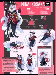Rule 34 | 1girl, absurdres, alcohol, animal ears, black gloves, black kimono, breasts, charging forward, commentary, cup, drinking, drinking glass, earrings, english commentary, english text, extra ears, fighting game, fire, fox ears, fox girl, fox tail, gloves, grey hair, highres, hitodama, holding, holding cup, japanese clothes, jewelry, kimono, long hair, medium breasts, multiple tails, multiple views, nijisanji, nijisanji en, nina kosaka, off shoulder, one eye closed, red footwear, red kimono, rocky birdy, sandals, shirt, sideboob, sitting, smile, socks, tail, tongue, tongue out, v, virtual youtuber, white shirt, white socks, wine, wine glass, zouri