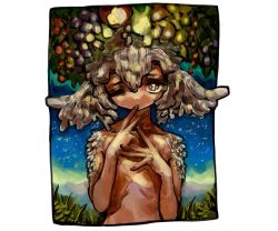 Rule 34 | 1other, animal ears, bird, blue sky, border, brown eyes, closed mouth, dark skin, day, fingernails, grass, grey hair, hands up, highres, looking at viewer, one eye closed, original, outdoors, shima (wansyon144), sky, solo, upper body, white border