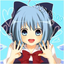 Rule 34 | ahoge, bad id, bad pixiv id, blue eyes, blue hair, bow, cirno, embodiment of scarlet devil, hair bow, purin jiisan, ribbon, smile, solo, touhou
