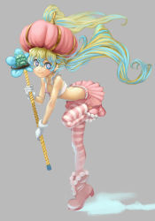 Rule 34 | + +, 00s, 1girl, alternate costume, alternate hairstyle, bare shoulders, bent over, boots, cross-shaped pupils, flower, gloves, hat, leg up, looking at viewer, lordgenome, magical girl, midriff, miniskirt, multicolored hair, nia teppelin, petite, pink footwear, skirt, smile, solo, staff, striped clothes, striped thighhighs, symbol-shaped pupils, tengen toppa gurren lagann, thighhighs, tokunaga3046, twintails, two-tone hair
