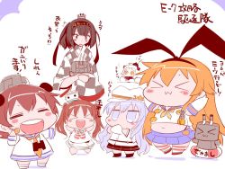 Rule 34 | &gt; &lt;, 10s, 6+girls, abyssal ship, ahoge, akizuki (kancolle), anchor hair ornament, animal ears, arms up, blue eyes, rabbit ears, chibi, comic, commentary request, eating, elbow gloves, enemy aircraft (kancolle), closed eyes, fake animal ears, flat cap, food, gloves, green eyes, grey hair, hachimaki, hair ornament, hair ribbon, hairband, hat, headband, headgear, headset, hibiki (kancolle), holding, holding food, horns, japanese clothes, kantai collection, kimono, libeccio (kancolle), long sleeves, mini hat, mittens, multiple girls, orange eyes, pleated skirt, ponytail, remodel (kantai collection), rensouhou-chan, ribbon, sako (bosscoffee), school uniform, serafuku, shimakaze (kancolle), shirt, sitting, sitting on head, sitting on person, skirt, sleeveless, sleeveless shirt, smile, thighhighs, translation request, twintails, verniy (kancolle), white hair, wide sleeves, yukikaze (kancolle)