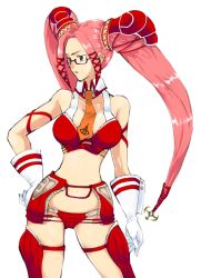 Rule 34 | .hack//, .hack//g.u., 00s, 1girl, bandai, bare shoulders, breasts, brown eyes, cyber connect 2, glasses, gloves, long hair, necktie, pi (.hack//), pink hair, revealing clothes, san dai wa jou, solo, thighs, twintails