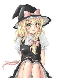 Rule 34 | 1girl, bad id, bad pixiv id, blonde hair, braid, female focus, hat, kirisame marisa, lowres, mochi.f, ribbon, simple background, skirt, solo, touhou, white background, witch, witch hat, yellow eyes