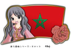 Rule 34 | 1girl, black hair, flag, flower, long hair, morocco, murakami senami, rose