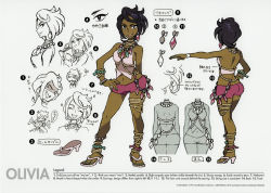 Rule 34 | 1girl, angry, ass, black hair, breasts, character sheet, chibi, creatures (company), curvy, dark skin, earrings, feet, female focus, game freak, grabbing, hand on own hip, jewelry, looking at another, looking at viewer, mallow (pokemon), medium breasts, navel, necklace, nintendo, no bra, official art, olivia (pokemon), pokemon, pokemon sm, sad, sandals, smile, sugimori ken, toes, wide hips