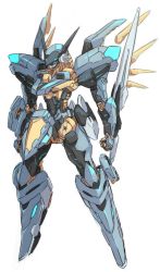 Rule 34 | arm blade, blue eyes, clenched hand, jehuty, karukan (monjya), mecha, mechanical wings, no humans, open hand, orbital frame (zone of the enders), robot, science fiction, solo, weapon, white background, wings, zone of the enders