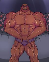 Rule 34 | 1boy, abs, biscuit oliva, dark-skinned male, dark skin, facial hair, grappler baki, looking at viewer, male focus, muscular, muscular arms, muscular legs, muscular male, mustache, pectorals, smile, solo