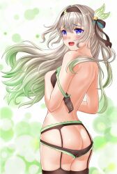 Rule 34 | 1girl, absurdres, ass, back, bare arms, bare back, bare shoulders, black bow, black hairband, black panties, blush, bow, commentary, cowboy shot, firefly (honkai: star rail), gradient hair, green hair, grey hair, hair between eyes, hair bow, hair intakes, hairband, highres, honkai: star rail, honkai (series), kasoke youmu, multicolored hair, open mouth, panties, solo, standing, underwear