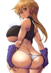 Rule 34 | 1girl, amania orz, ass, breasts, butt crack, highres, huge ass, huge breasts, large breasts, simple background, solo, tenjouin asuka, thong, underboob, underwear, white background, yu-gi-oh!, yu-gi-oh! gx