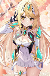 Rule 34 | 1girl, absurdres, blonde hair, breasts, cleavage, highres, kaede (maple4rt), large breasts, long hair, mythra (xenoblade), solo, very long hair, xenoblade chronicles (series), xenoblade chronicles 2, yellow eyes