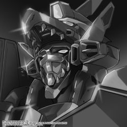 Rule 34 | absurdres, artist name, dynazenon (character), greyscale, gridman universe, highres, looking up, mecha, monochrome, no humans, portrait, robot, science fiction, solo, ssss.dynazenon, super robot, vistahero, watermark