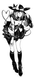 Rule 34 | 1girl, ankle boots, bent over, boots, cross-laced footwear, greyscale, grin, hat, hat ribbon, high contrast, high heels, highres, komeiji koishi, lace-up boots, monochrome, one eye closed, ribbon, ruukii drift, salute, short hair, sketch, skirt, smile, solo, third eye, touhou