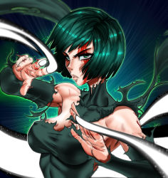 Rule 34 | 1girl, absurdres, breasts, dress, flarefox, fubuki (one-punch man), green eyes, green hair, highres, looking at viewer, one-punch man, short hair, solo