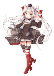 Rule 34 | 10s, 1girl, amatsukaze (kancolle), bad id, bad pixiv id, brown eyes, dress, full body, gloves, hairband, kantai collection, long hair, nyanya, rensouhou-kun, sailor dress, short dress, silver hair, solo, thighhighs, turret, twintails, two side up, uniform, very long hair, white background, zettai ryouiki