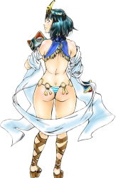 Rule 34 | 1girl, amedma, ancient princess menace, ass, bad id, bad pixiv id, black hair, from behind, looking back, menace (queen&#039;s blade), menace (queen's blade), panties, queen&#039;s blade, revealing clothes, setra, striped clothes, striped panties, underwear