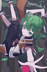 Rule 34 | 1other, absurdres, animal ears, armor, bare arms, braid, capri pants, cat ears, clothing cutout, forest, green eyes, green hair, haku (yanhaku), highres, juniper (xenoblade), nature, other focus, outdoors, pants, short hair, shorts, solo, xenoblade chronicles (series), xenoblade chronicles 3