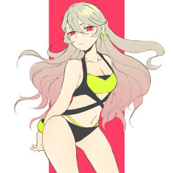 Rule 34 | 1girl, alternate costume, arms behind back, bracelet, corrin (female) (fire emblem), corrin (fire emblem), earrings, facing viewer, fire emblem, fire emblem fates, highres, jewelry, kiri (tsuwano 010), looking at viewer, nintendo, pointy ears, red eyes, swimsuit