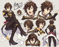 Rule 34 | armor, ass, blush, brown hair, character sheet, crossed arms, crying, crying with eyes open, fingerless gloves, gloves, granblue fantasy, high heels, hood, hood down, crossed legs, male focus, multiple wings, open mouth, red eyes, sandalphon (granblue fantasy), seraph, short hair, smile, t paradise lost, tears, wings