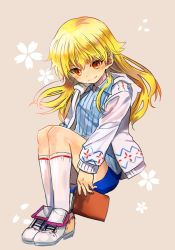 Rule 34 | 1girl, arnoul, bad id, bad pixiv id, book, casual, child gilgamesh (fate), fate/hollow ataraxia, fate/stay night, fate (series), genderswap, genderswap (mtf), gilgamesh (fate), gilgamesh-ko, long hair, red eyes, shoes, shorts, sneakers, aged down