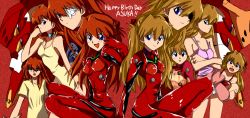 Rule 34 | 00s, alternate costume, alternate hair color, bad id, bad pixiv id, bandage over one eye, blue eyes, blush, camisole, choker, covered navel, curvy, dual persona, eva 02, evangelion: 2.0 you can (not) advance, happy birthday, jpeg artifacts, keiiti, latex, long hair, looking at viewer, multiple persona, neon genesis evangelion, orange hair, plugsuit, rebuild of evangelion, shiny clothes, shiny skin, skin tight, souryuu asuka langley, tank top, test plugsuit, tsundere, twintails, two side up, very long hair, wide hips