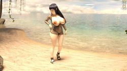 Rule 34 | 1girl, 3d, black hair, blank eyes, blush, breasts, cleavage, grey eyes, huge breasts, hyuuga hinata, large breasts, long hair, naruto, naruto (series), naruto shippuuden, open mouth, smile, solo