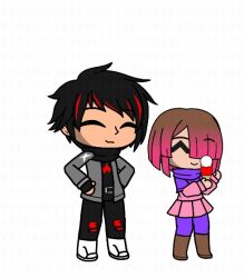 Rule 34 | alexis, bete noire, black hair, boots, brown hair, closed eyes, food, gacha, glitchtale, ice cream, pink hair, red hair, shoes, skirt, smile