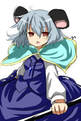 Rule 34 | 1girl, animal ears, capelet, female focus, grey hair, highres, jewelry, mikan (ama no hakoniwa), mouse ears, nazrin, necklace, red eyes, rod, simple background, solo, touhou, white background
