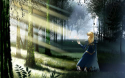 Rule 34 | 1girl, artoria pendragon (all), artoria pendragon (fate), blonde hair, bug, butterfly, fate/stay night, fate (series), forest, from behind, green eyes, insect, light rays, nature, saber (fate), scenery, shade, skyt2, solo, sunbeam, sunlight, tree, wallpaper