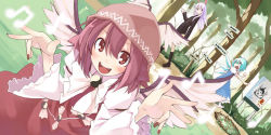 Rule 34 | 3girls, animal ears, rabbit ears, cirno, dutch angle, female focus, forest, looking at viewer, looking back, multiple girls, music, musical note, mystia lorelei, nail polish, nature, pitfall, pointing, quaver, red nails, reisen udongein inaba, road sign, sign, singing, touhou, ushiki yoshitaka, wings