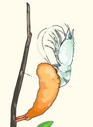 Rule 34 | akai sashimi, animal, animal focus, beige background, chrysalis (butterfly), food, from side, leaf, no humans, original, shrimp, shrimp tempura, simple background, stick, tempura