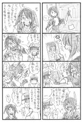 Rule 34 | 10s, 1boy, 1girl, 4koma, admiral (kancolle), androgynous, bbb (friskuser), clenched teeth, comic, ears down, eyepatch, greyscale, headgear, highres, kantai collection, monochrome, multiple 4koma, photo (object), revision, sharp teeth, short hair, teeth, tenryuu (kancolle), translated