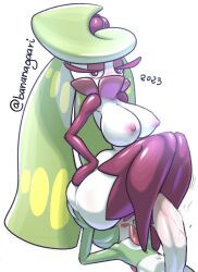 Rule 34 | 1boy, 1girl, artist name, blush, boots, breasts, colored skin, creatures (company), dated, drooling, erection, femdom, game freak, gardevoir, gen 3 pokemon, gen 7 pokemon, green hair, green skin, half-closed eyes, hand on own hip, highres, huge penis, interspecies, large breasts, legs together, long hair, looking at viewer, lying, monster girl, mouth drool, multicolored skin, navel, nintendo, nipples, nose blush, on back, open mouth, pchaos720 (bananagaari), penis, plant girl, pokemon, pokemon (creature), purple eyes, purple footwear, purple skin, shiny clothes, shiny skin, short hair, signature, simple background, sitting, sitting on face, sitting on person, solo focus, swept bangs, tagme, thigh boots, tsareena, twitter username, two-tone skin, uncensored, very long hair, white background, white skin